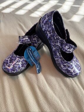 easy street Purple Floral Mary Jane  Shoes with Black Sole